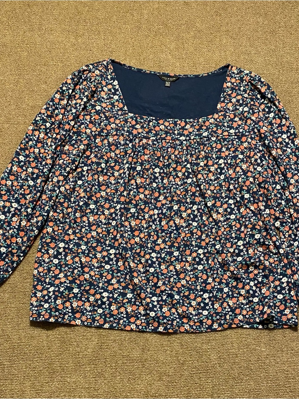 Lucky Brand Navy Floral Long-Sleeve Top Boho XXL